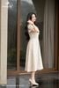 Đầm linen kem hoa dệt DL1102