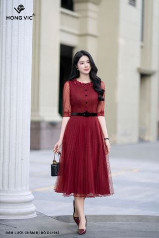 Đầm lưới chấm bi đỏ DL1042