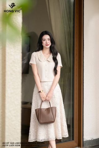 Áo ký giả linen kem cổ sen SM1060