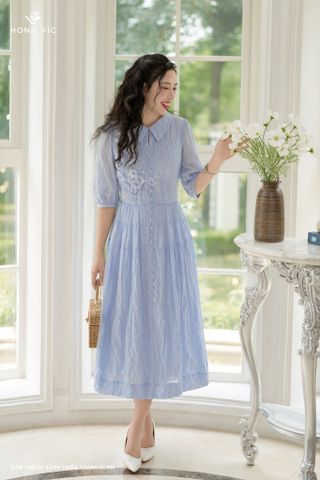 Đầm thô kẻ xanh thiên thanh DL996