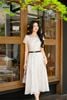 Đầm kem thêu hoa cổ sen tím DL1128
