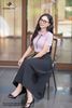 Áo cotton tím cúc bọc SM867