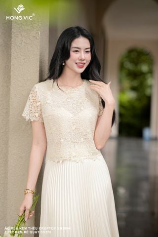 Áo ren kem thêu croptop SM1094