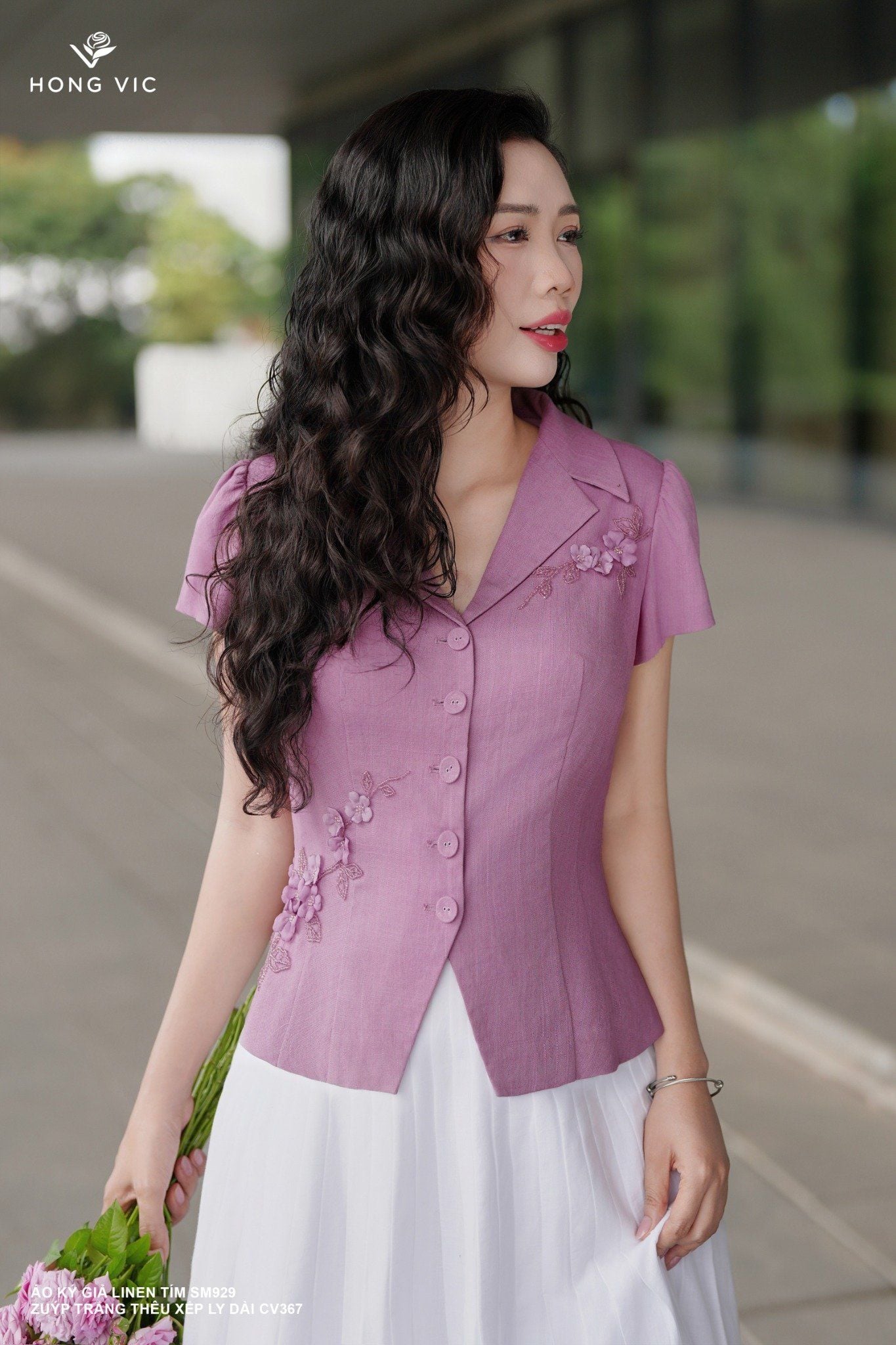 Áo ký giả linen tím SM929