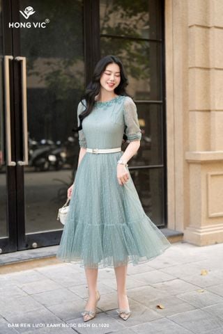 Đầm ren lưới xanh ngọc bích DL1020