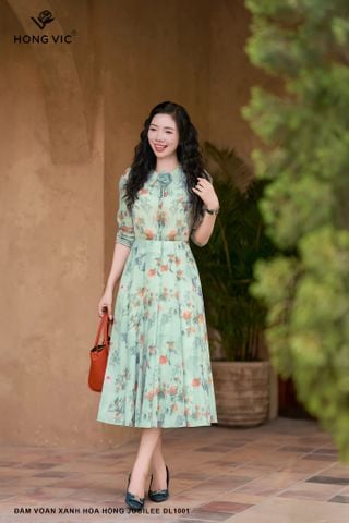 Đầm voan xanh hoa hồng Jubilee DL1001