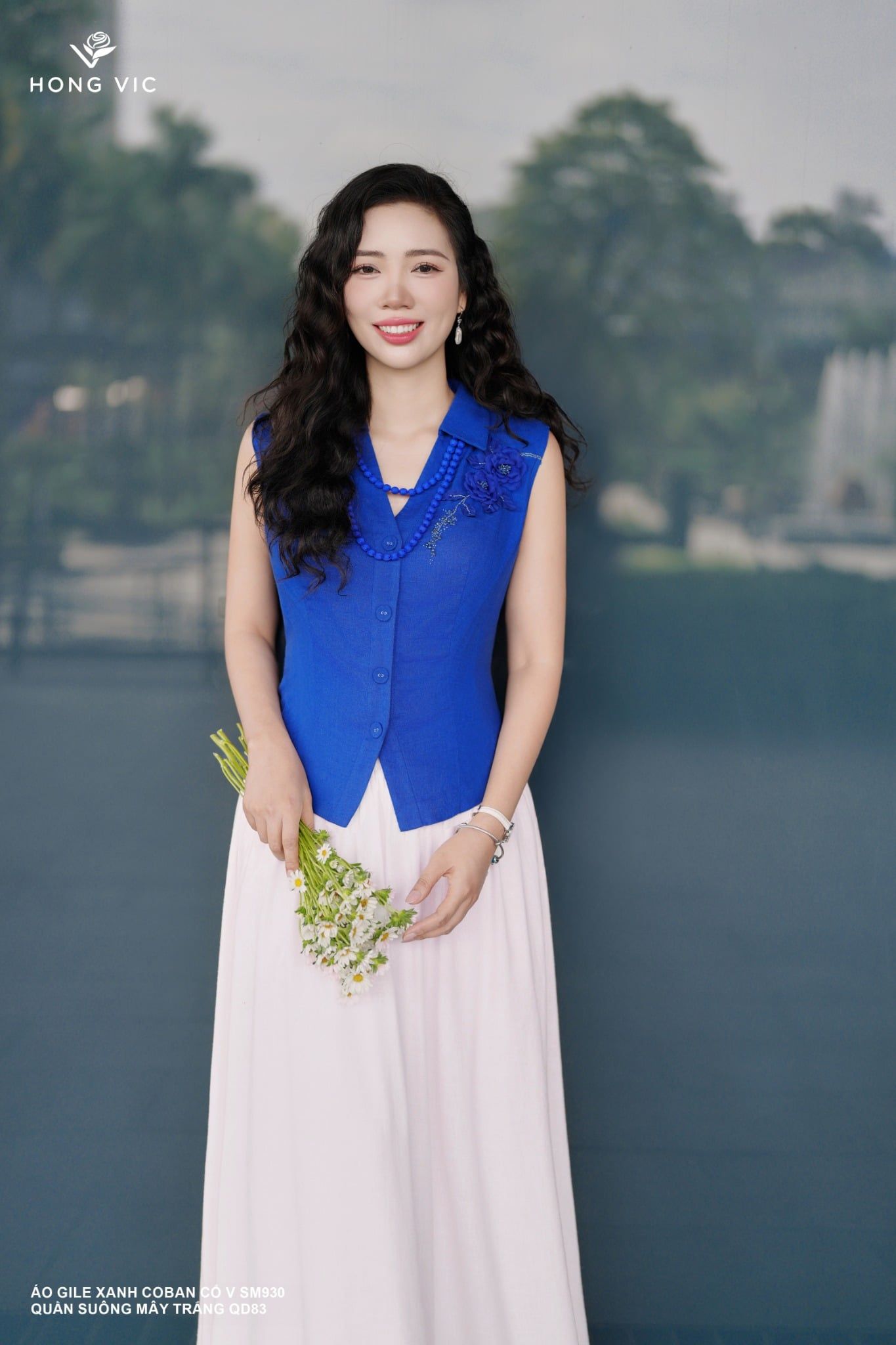 Áo gile xanh coban cổ V SM930
