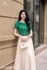 Áo cotton xanh cây lệch vai SM909