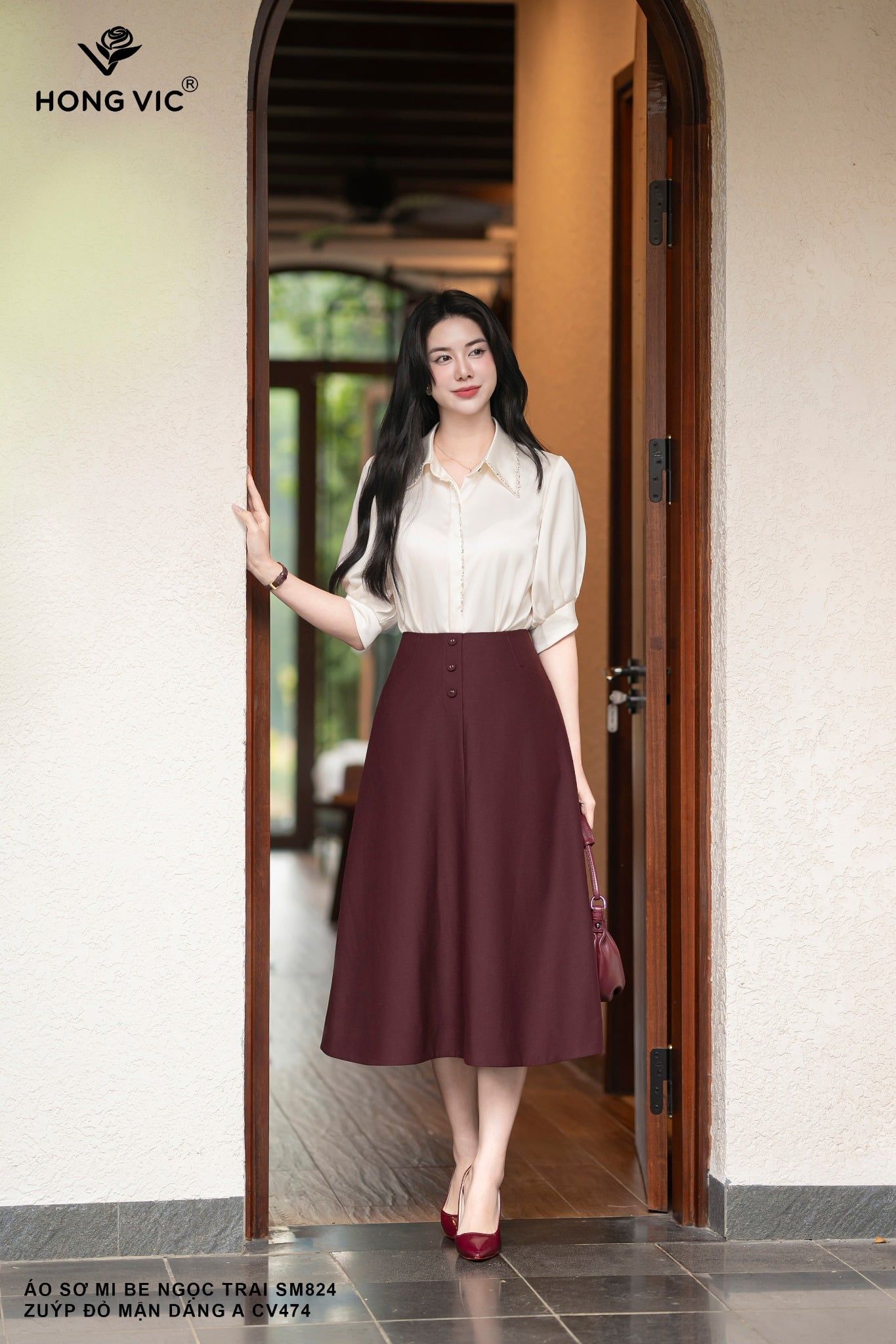 Áo sơ mi be ngọc trai SM824