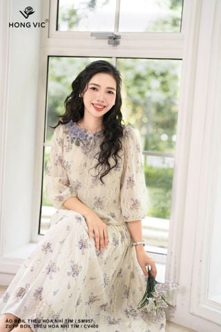 Áo boil thêu hoa nhí tím SM957
