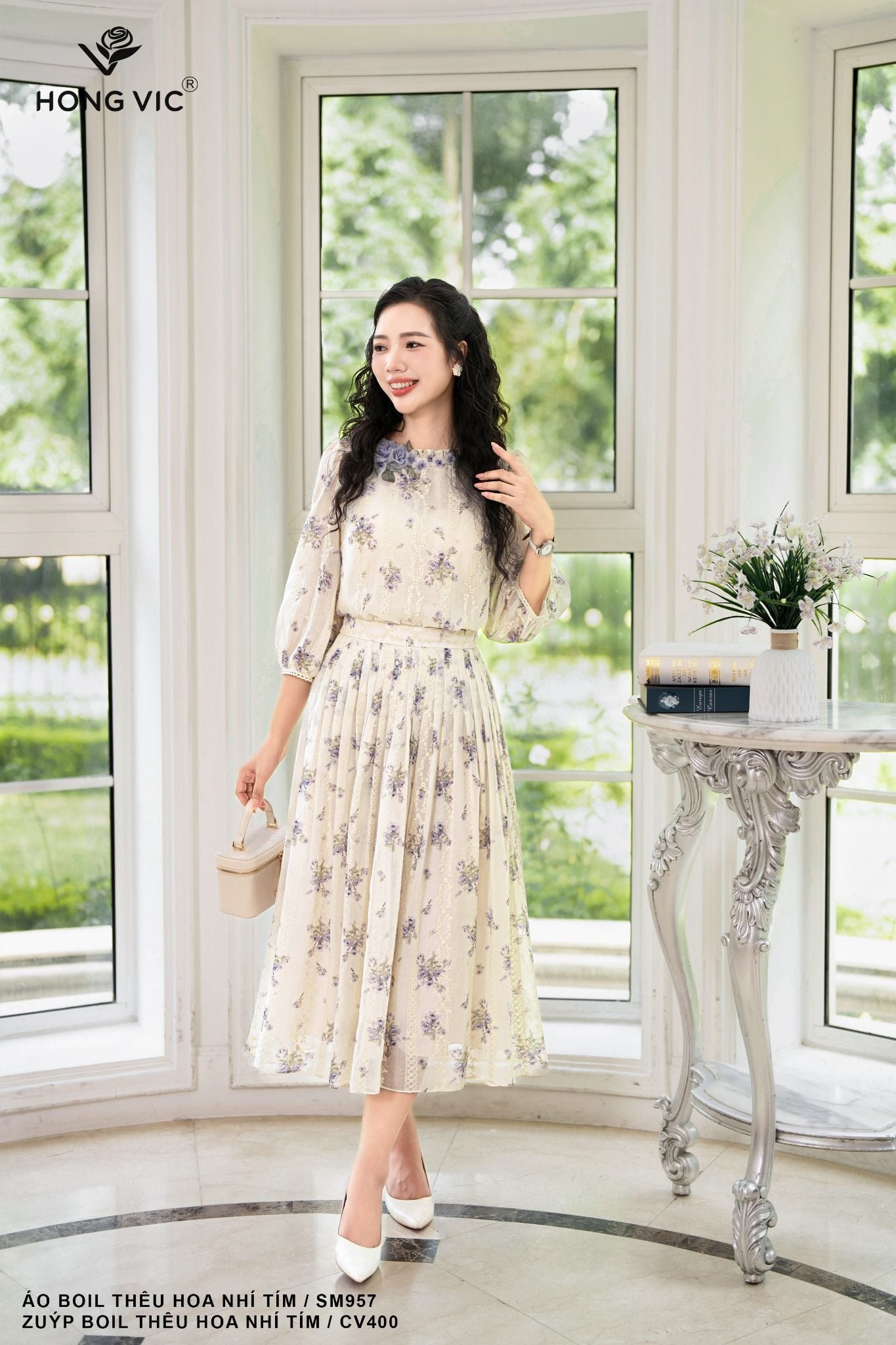 Zuýp boil thêu hoa nhí tím CV400