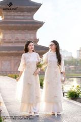 Áo dài ren kem cổ tàu AD68