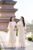 Áo dài ren kem cổ tàu AD68