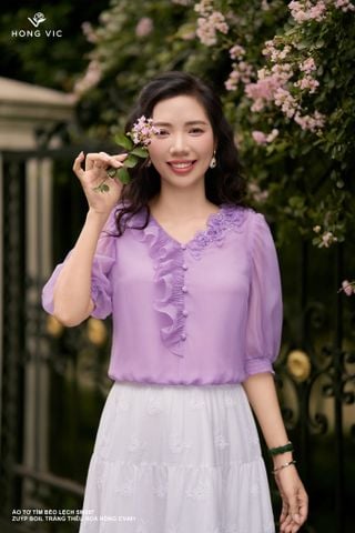 Áo tơ tím bèo lệch SM897