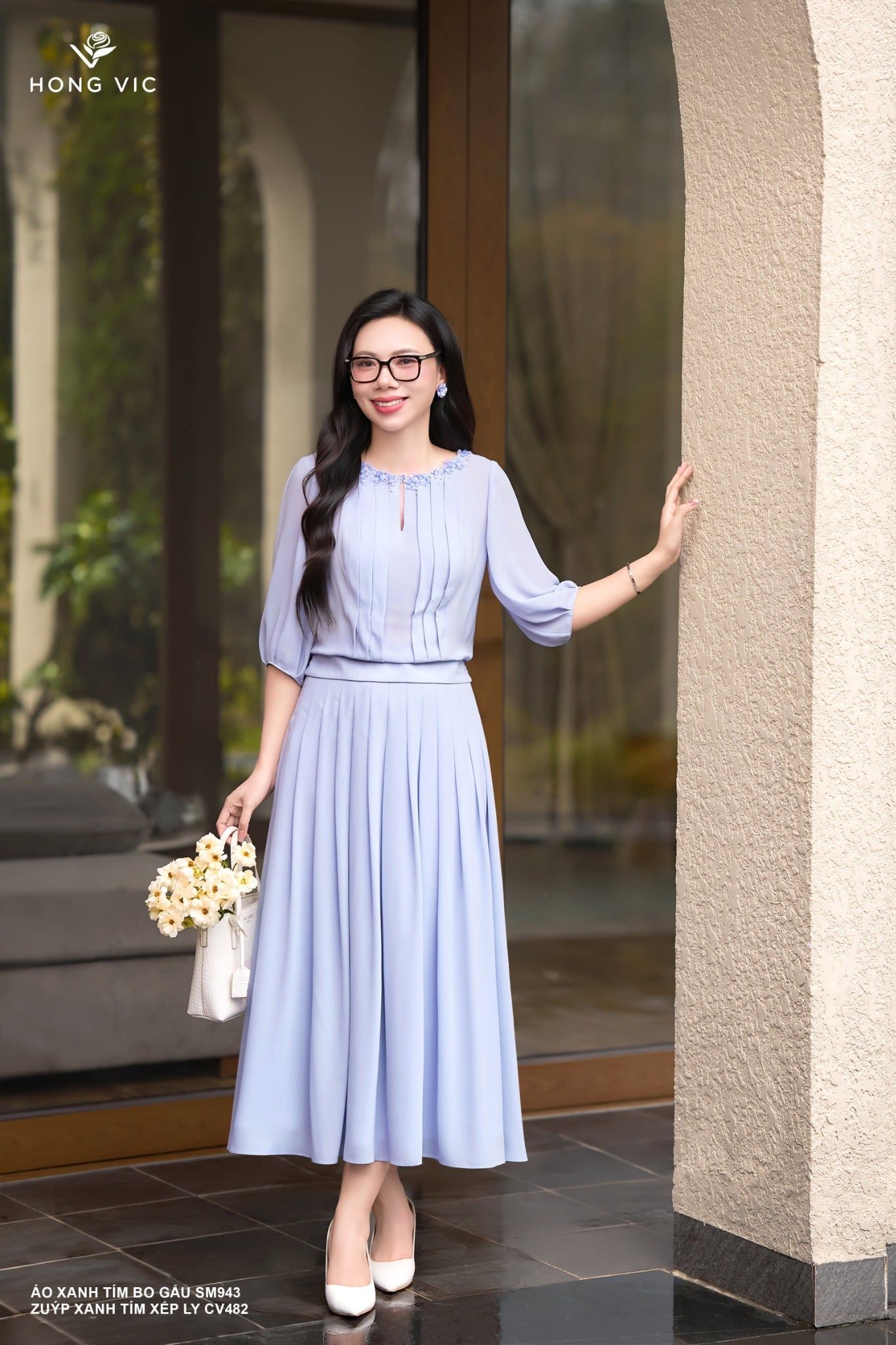 Zuýp xanh tím xếp ly CV482