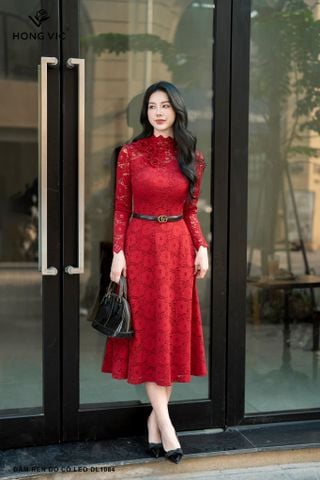 Đầm ren đỏ cổ leo DL1084
