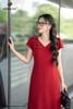 Đầm suông đỏ cổ V DL964