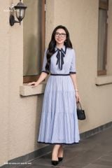 Đầm kẻ xanh cổ sen DL1048