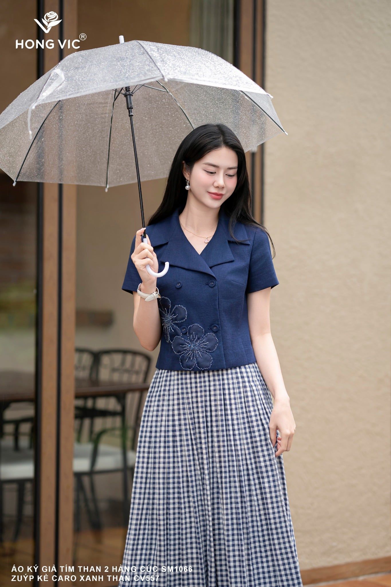 Áo ký giả tím than 2 hàng cúc SM1066