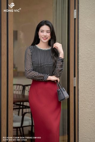 Áo voan chấm đen trắng SM1053