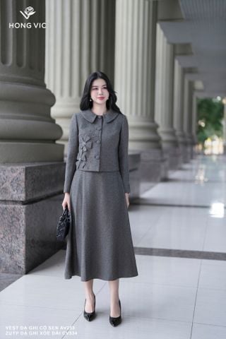 Zuýp dạ ghi xòe dài CV534