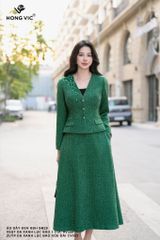 Zuýp dạ xanh lục bảo xòe dài CV553