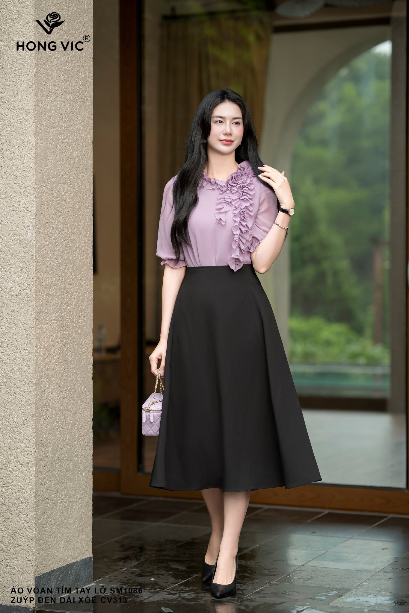 Zuýp đen dài xòe CV313