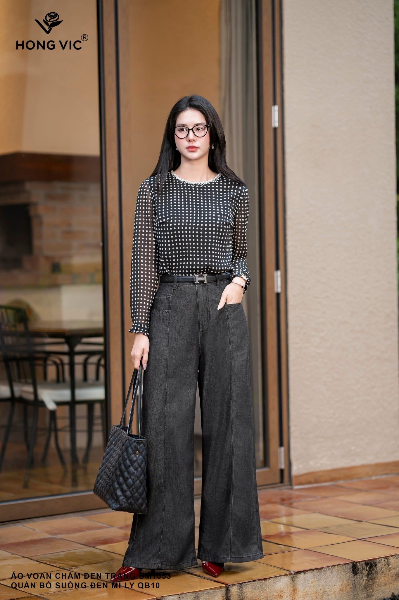 Quần bò suông đen mí ly QB10
