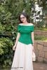 Áo cotton xanh cây lệch vai SM909