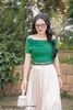 Áo cotton xanh cây lệch vai SM909