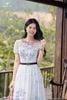 Đầm tơ xanh thiên thanh thêu gấu DL1108