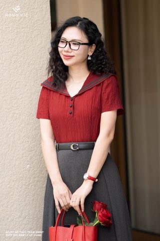 Áo tơ đỏ thùy trâm SM887