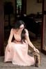 Đầm tơ hồng thêu hoa nhí DL1107