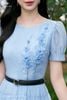 Đầm tơ xanh thiên thanh cộc tay DL1002