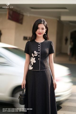 Áo ký giả xám đậm cổ tròn SM1052