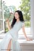 Đầm họa tiết xanh nhạt cổ V DL957