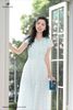 Đầm họa tiết xanh nhạt cổ V DL957