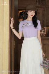 Áo cotton tím nhạt tay cộc đính hoa SM513