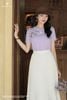 Áo cotton tím nhạt tay cộc đính hoa SM513