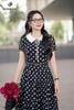 Đầm chấm bi đen cổ sen trắng DL1009