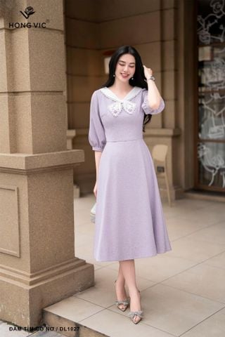 Đầm tím cổ nơ DL1027