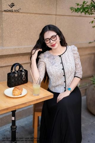 Áo ren trắng nhũ hàn tay bồng SM965