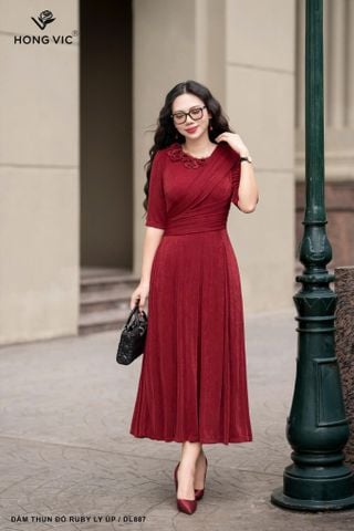 Đầm thun đỏ ruby ly úp DL887