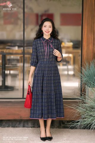 Áo kẻ tím than cổ đức SM984