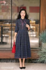 Áo kẻ tím than cổ đức SM984