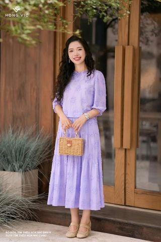 Áo boil tím thêu hoa nhí SM975