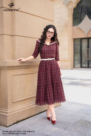 Zuýp kẻ đỏ xòe CV502