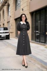 Đầm kẻ đen cổ sen trắng DL1038