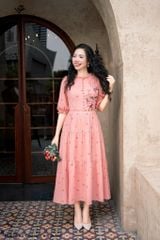 Đầm hồng cam hoa nhí DL1047