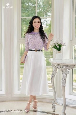 Áo sơ mi hoa nhí tím Ngọc Liên SM979